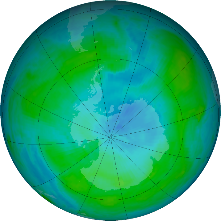 Antarctic ozone map for 16 February 1985